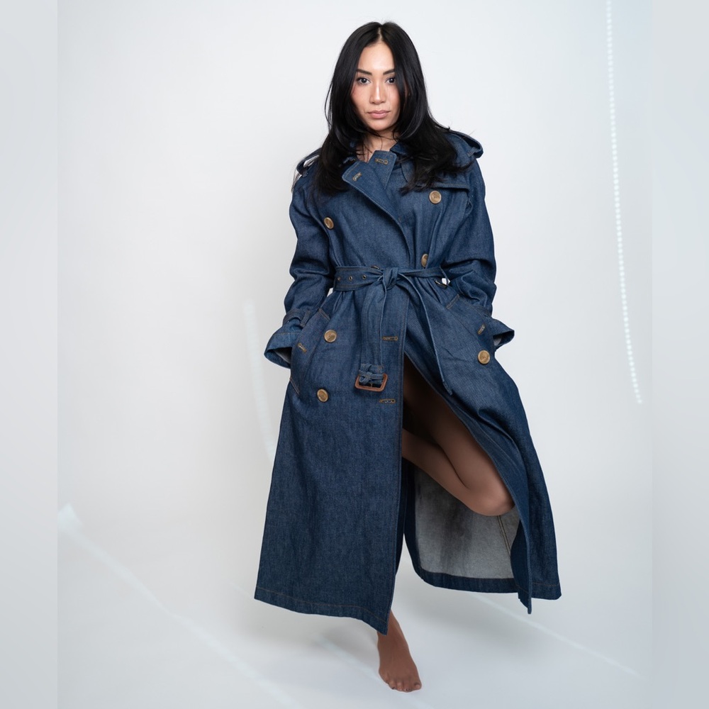 BURBERRY Women's EASTHEATH Denim Jean Long Trench Coat - Size US 4